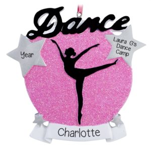 Dance Camp Silhouette Pink Background Shimmering Ornament