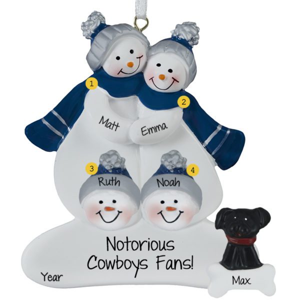 Dallas Cowboys Family Of 4 + Dog NAVY And SILVER Ornament