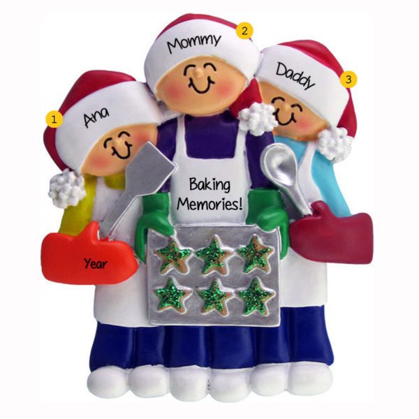 Personalized Family Of 3 Baking Christmas Cookies Ornament