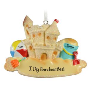 Personalized Sand Castle Glittered Souvenir Ornament