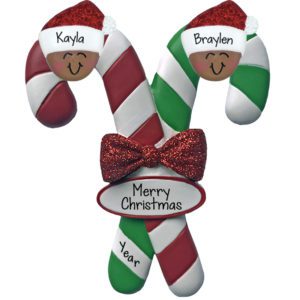 Image of African American Couple On Candy Cane Personalized Ornament
