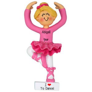 I Love To Dance BLONDE Pink Ballerina Ornament