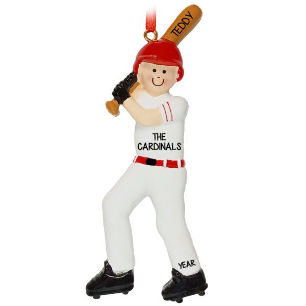 Image of Personalized Baseball Player Wearing RED And WHITE Uniform Ornament