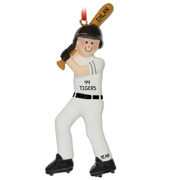 Personalized Baseball Player Wearing BLACK And WHITE Uniform Ornament