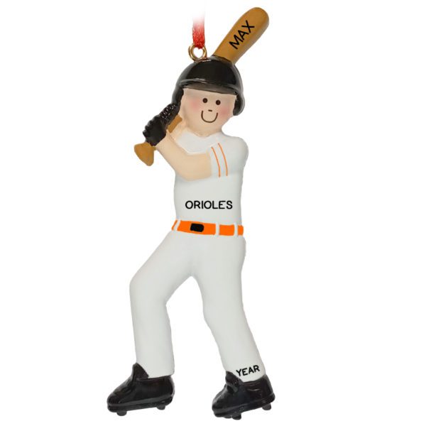 Personalized Baseball Player Wearing ORANGE And WHITE Uniform Ornament