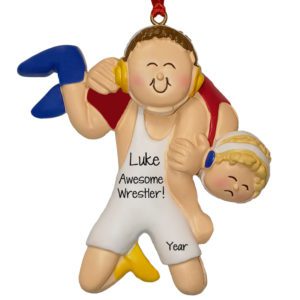 Image of Awesome Wrestler Male Personalized Ornament BROWN Hair