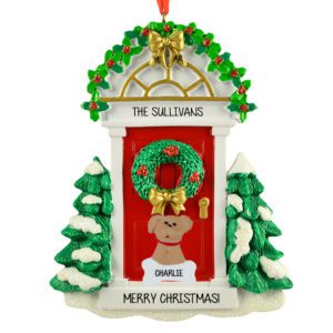 Image of RED Christmas Door With Dog Personalized Ornament