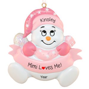 Grandma Loves Me Snowbaby PINK Personalized Ornament