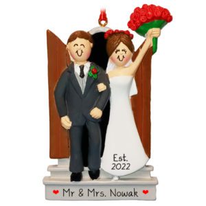 Newly Wedded Couple Leaving Church Ornament Brunettes