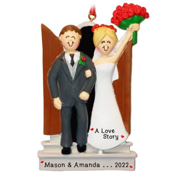 Newly Weds Leaving Church Personalized Ornament Male BROWN Hair Female BLONDE