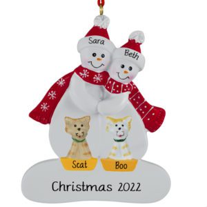 Gay / Lesbian Couple + 2 Cats Personalized Ornament