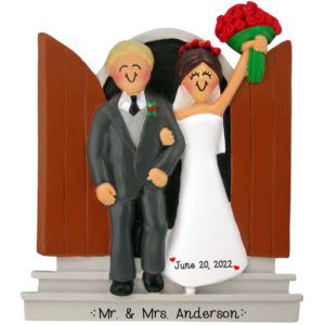 Personalized Newly Wed Couple Leaving Church Ornament Male BLONDE Female BRUNETTE