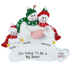 Gender Reveal Announcement Personalized Couple Holding Baby GIRL + 1 Kid Ornament