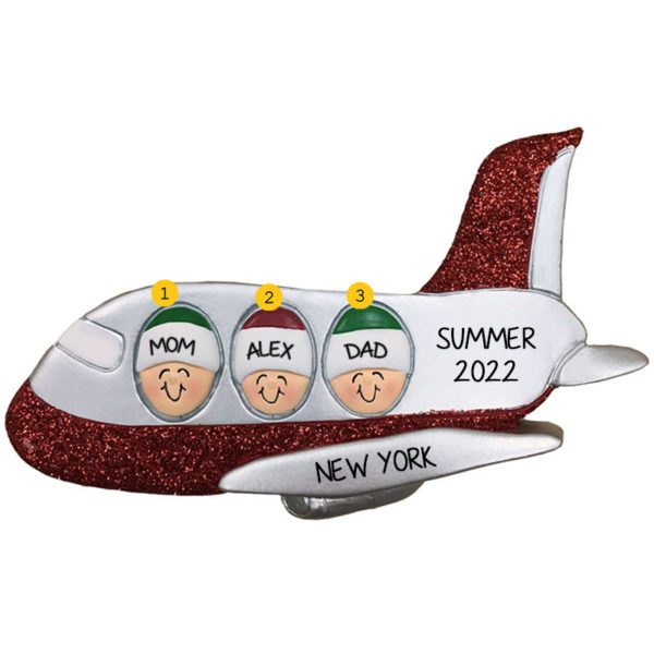 Personalized Family Of 3 On Airplane Ornament