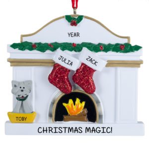 Image of Personalized Couple Two Stockings + Cat Ornament