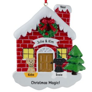 Image of Red BRICK House With 2 Pets Personalized Ornament