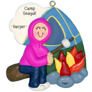 GIRL Camper Roasting Marshmallow Personalized Ornament
