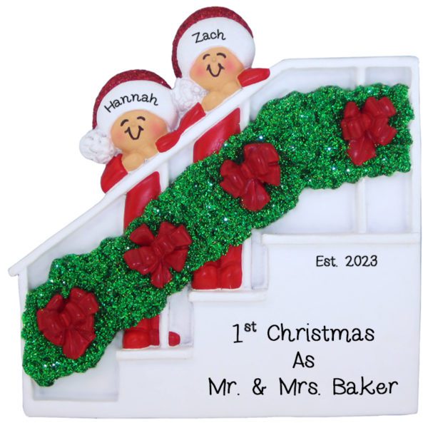 Image of 1st Christmas As Mr. & Mrs. Christmas Bannister Glittered Ornament