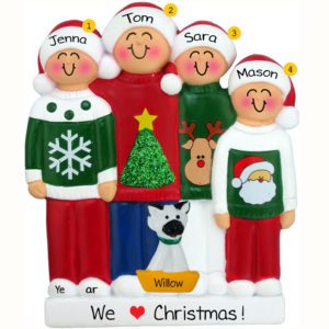 Ugly Christmas Sweaters Family Of 4 + CAT Ornament