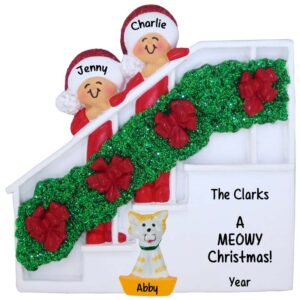Image of Personalized Couple With Cat Christmas Bannister Ornament