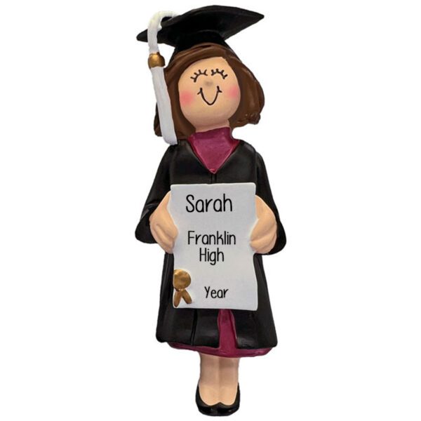 Image of Girl Graduate High School Personalized Ornament BRUNETTE