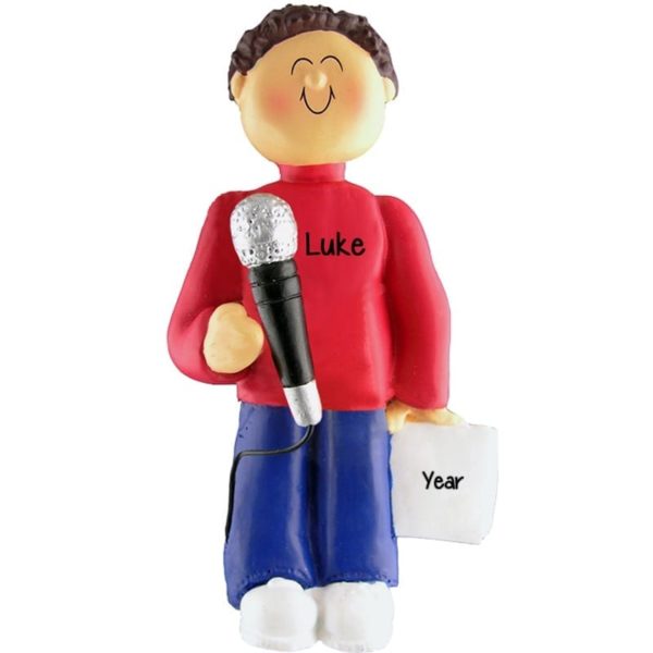 MALE Holding A Microphone Singing Ornament BROWN Hair