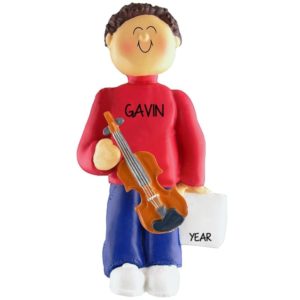 MALE VIOLINIST Personalized Ornament BROWN Hair