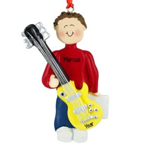 MALE ELECTRIC Guitar Player Ornament BROWN Hair