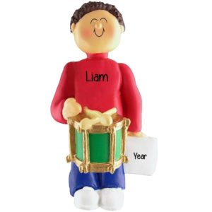 Boy Playing Drum Personalized Ornament BROWN Hair