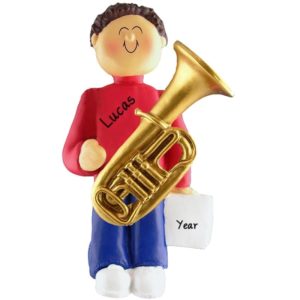Boy Playing TUBA Personalized Ornament BROWN Hair