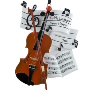 Personalized Violin Teacher Music Sheet And Glittered Notes Ornament