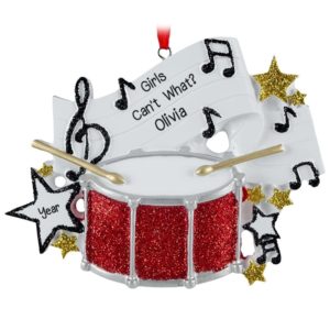 Girl Drummer With Glittered Notes & Stars Ornament