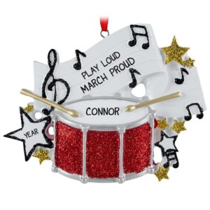 Personalized Marching Band RED Glittered Drum Ornament