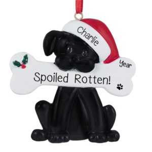 Spoiled Rotten BLACK Dog Chewing A Bone Ornament