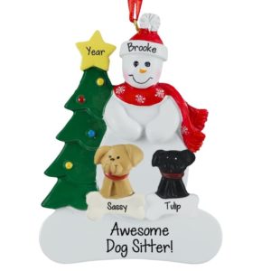 Dog Sitter With 2 Dogs Snowman Personalized Ornament