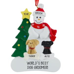 Dog Groomer With 2 Dogs Snowman Personalized Ornament