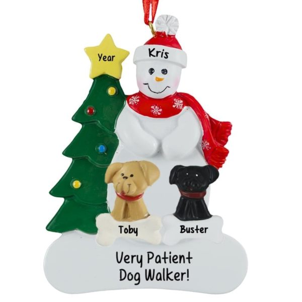 Dog Walker With 2 Dogs Snowman Personalized Ornament