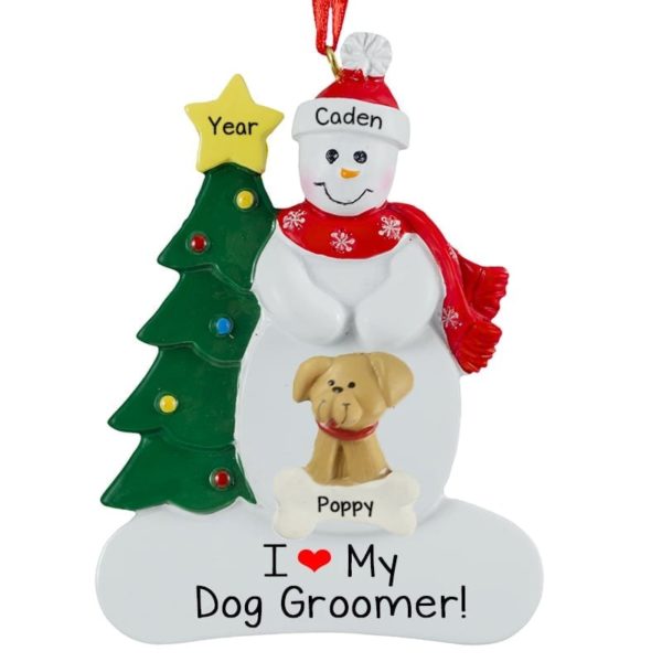 Image of Dog Groomer With 1 Dog Snowman Personalized Ornament