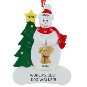 Dog Walker With 1 Dog Snowman Personalized Ornament