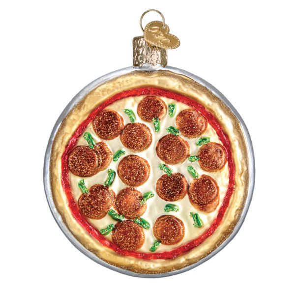 Personalized Pizza Pie Glittered Glass 3-D Ornament