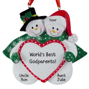 Godparents Snow Couple Big Heart Christmas Ornament