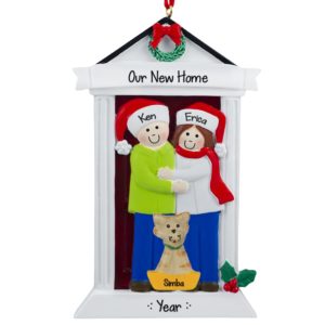 Personalized New Home Door Couple With 1 Cat Ornament