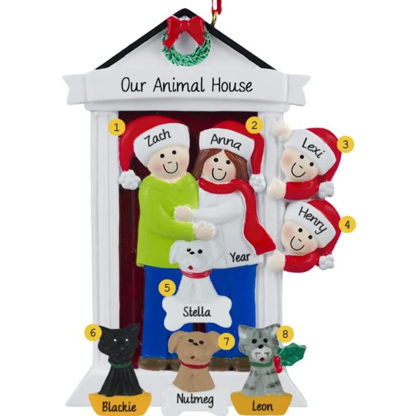 Image of Personalized Door Family Of 4 + 4 Pets Ornament