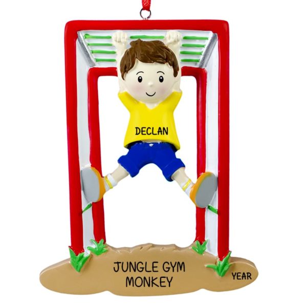 BOY Hanging On Monkey Bars Personalized Ornament