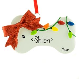 Dog Bone With Lights & Glittered Bow Personalized Ornament