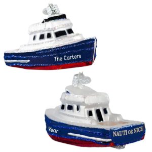 Charter Boat Totally Dimensional Glittered Glass Ornament