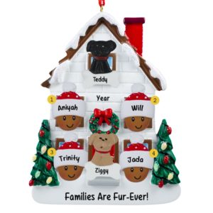 African American Family Of 4 + 2 Dogs Christmasy House Ornament