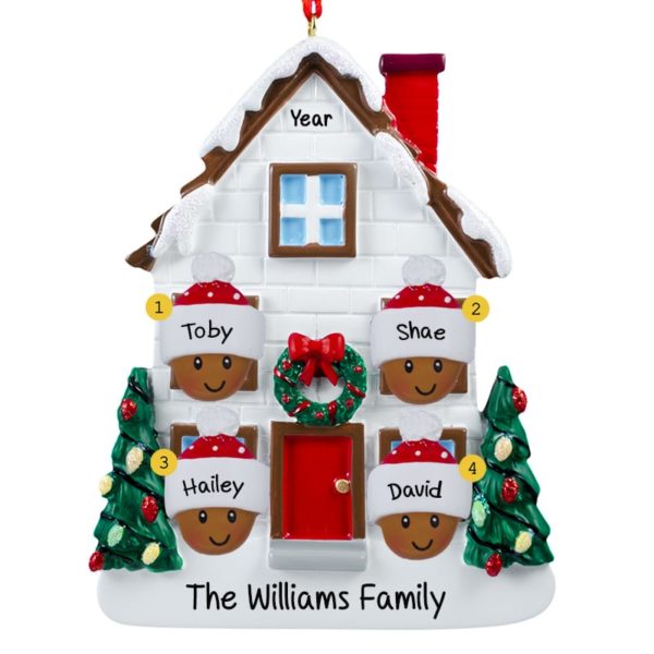Image of African American Family Of 4 Christmasy House Ornament
