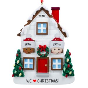 Image of Biracial Couple Christmasy House Ornament