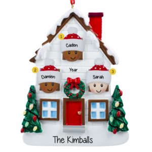 Biracial Family Of 3 Christmasy House Ornament